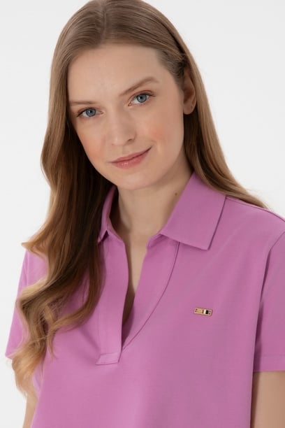 Kadın Pembe Basic Polo Yaka Tişört