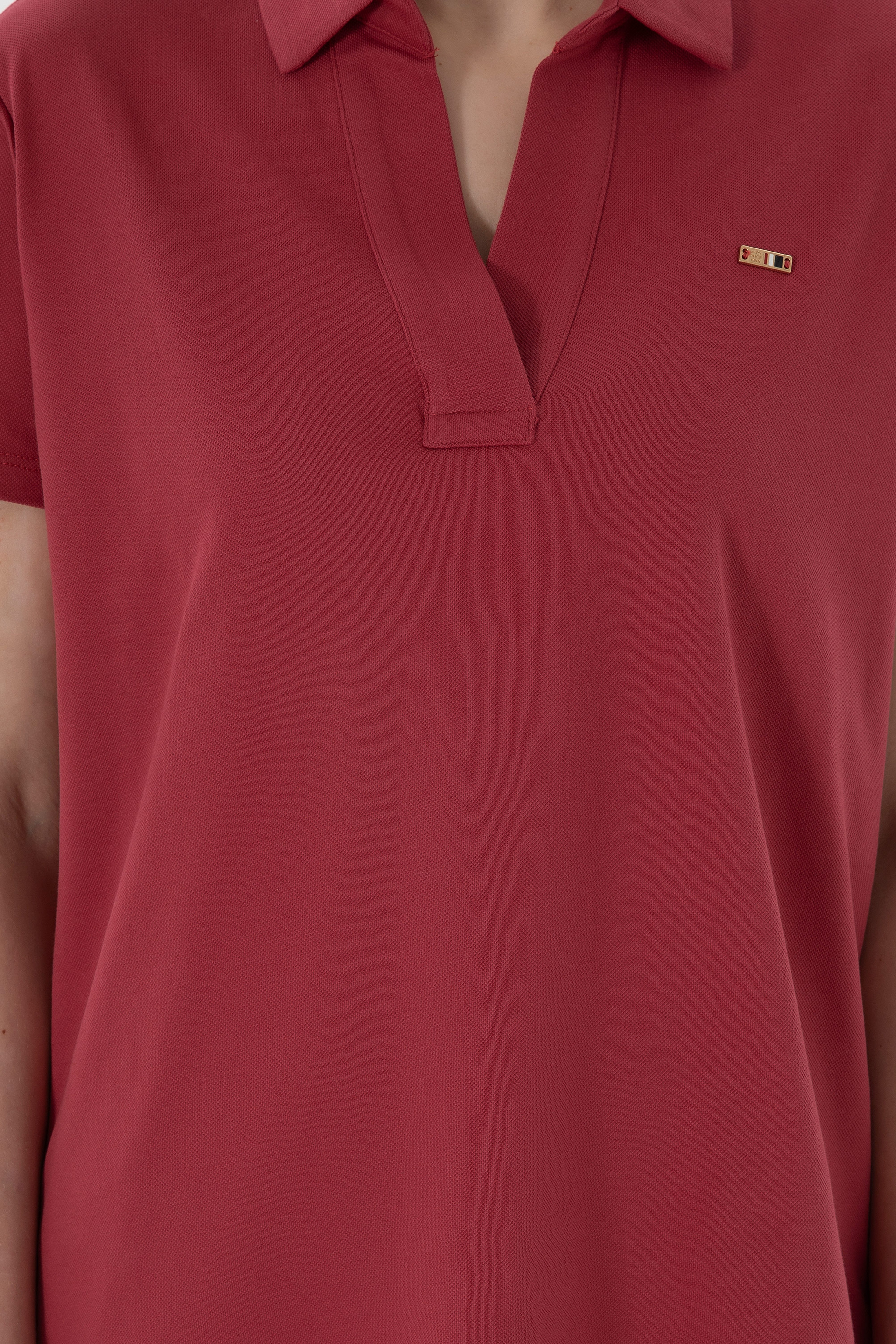 Kadın Vişne Basic Polo Yaka Tişört - Image 7