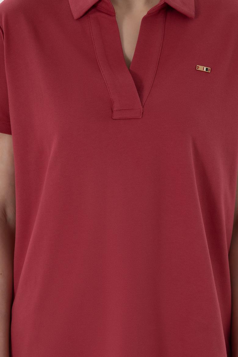 Kadın Vişne Basic Polo Yaka Tişört - 50305700095