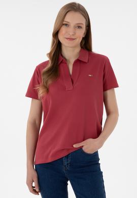 Kadın Vişne Basic Polo Yaka Tişört - 50305700095