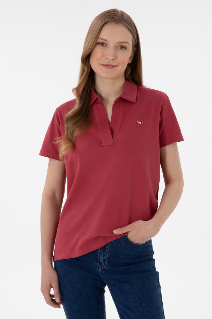 Kadın Vişne Basic Polo Yaka Tişört