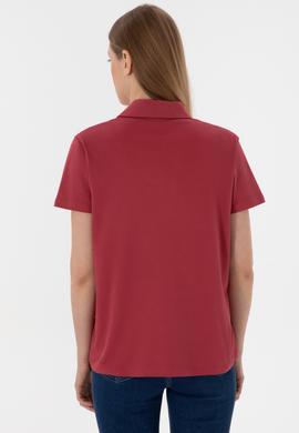 Kadın Vişne Basic Polo Yaka Tişört - 50305700095
