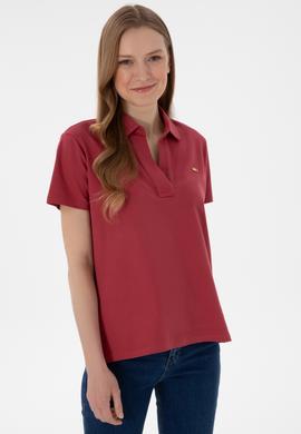 Kadın Vişne Basic Polo Yaka Tişört - 50305700095