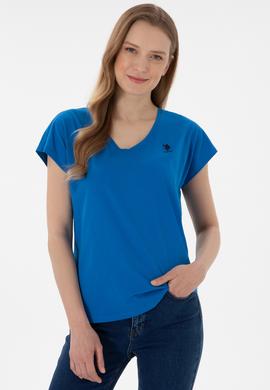 Kadın Kobalt Mavi V Yaka Basic Tişört - 50305825086