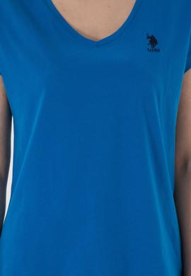 Kadın Kobalt Mavi V Yaka Basic Tişört - 50305825086