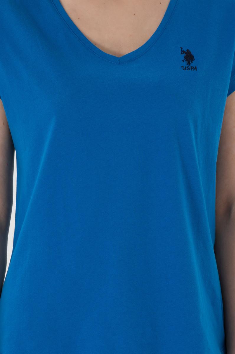 Kadın Kobalt Mavi V Yaka Basic Tişört