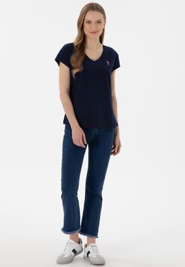 Kadın Lacivert V Yaka Basic Tişört - 50305825017