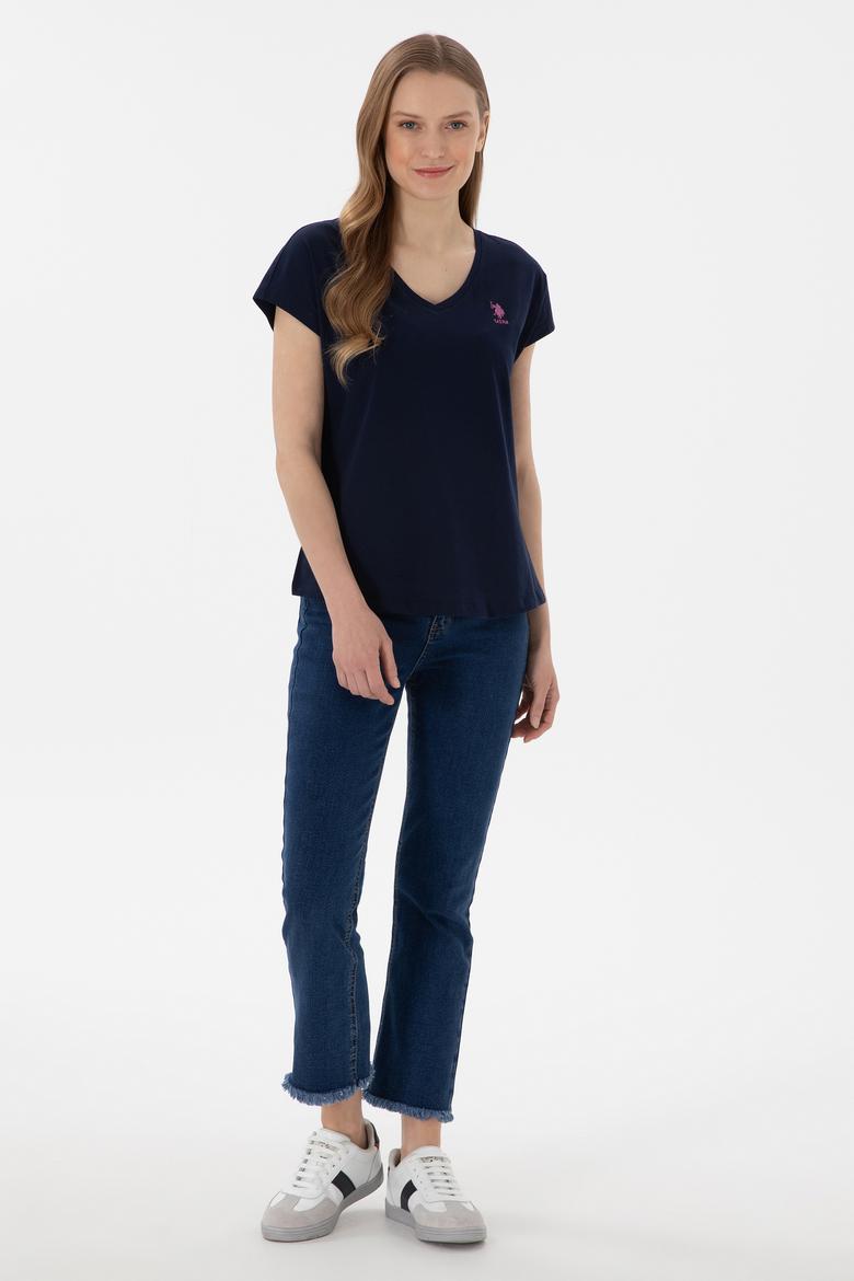 Kadın Lacivert V Yaka Basic Tişört - 50305825017