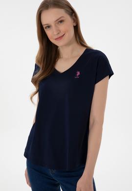 Kadın Lacivert V Yaka Basic Tişört - 50305825017
