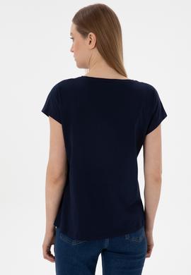 Kadın Lacivert V Yaka Basic Tişört - 50305825017