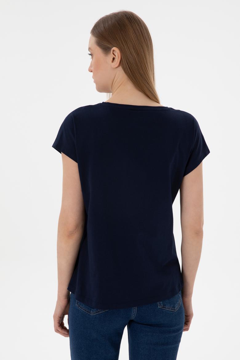 Kadın Lacivert V Yaka Basic Tişört - 50305825017