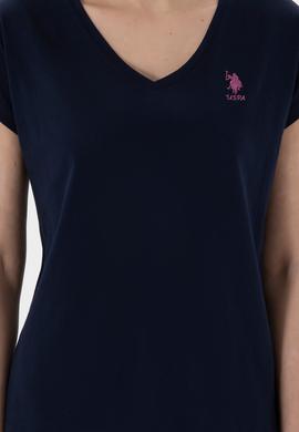Kadın Lacivert V Yaka Basic Tişört - 50305825017