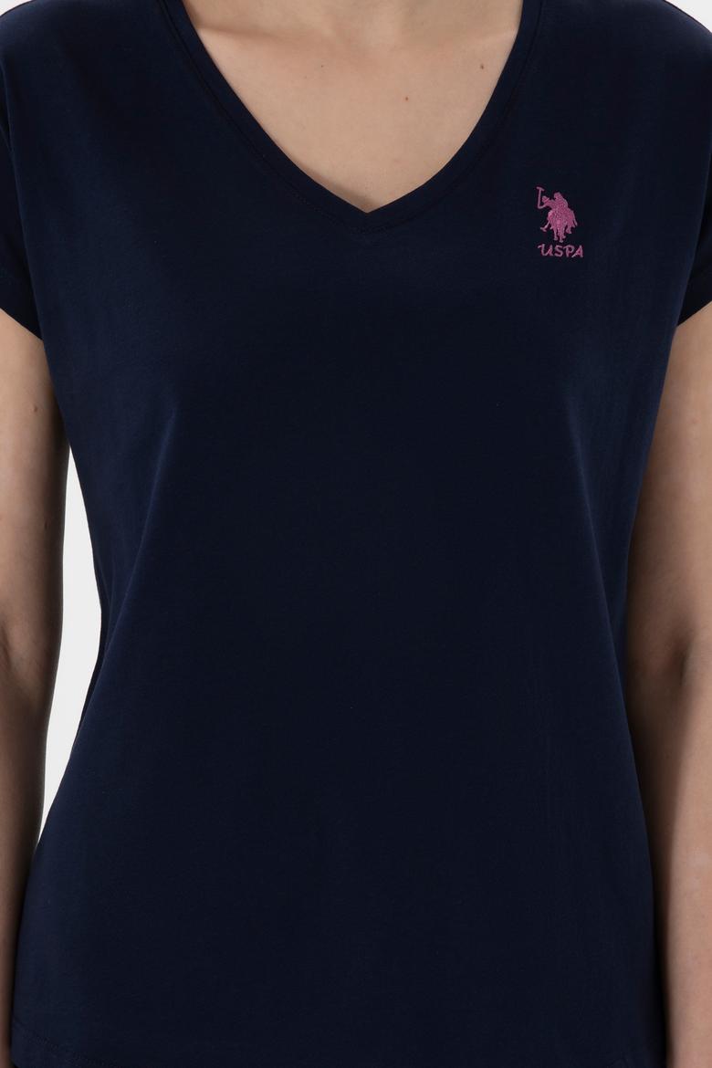 Kadın Lacivert V Yaka Basic Tişört - 50305825017