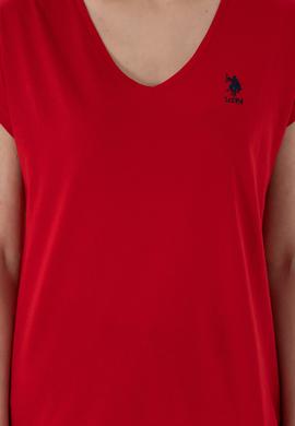 Kadın Kırmızı V Yaka Basic Tişört - 50305825014