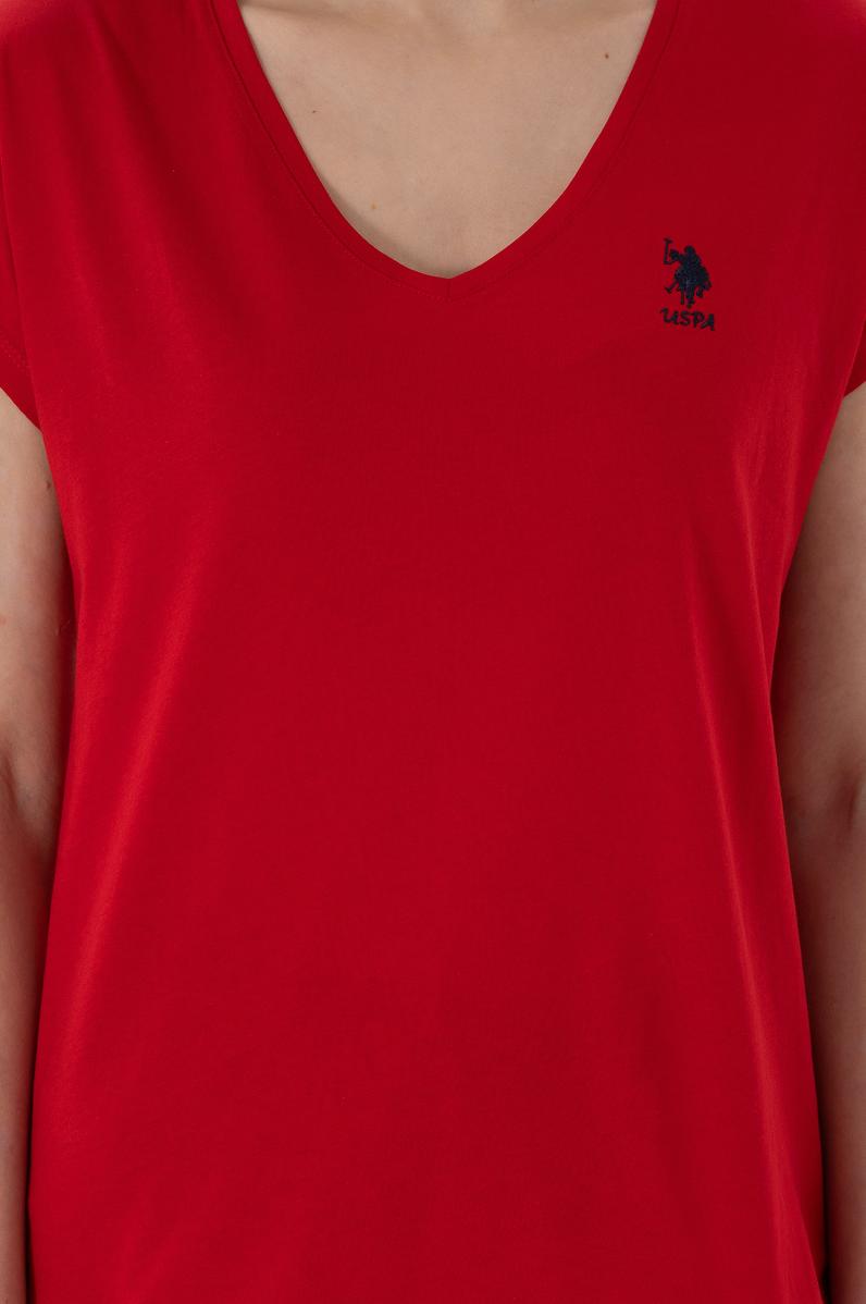 Kadın Kırmızı V Yaka Basic Tişört