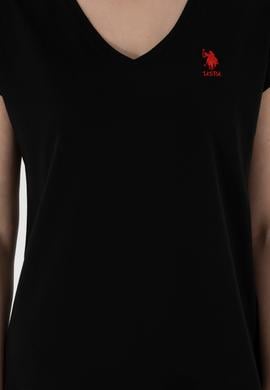 Kadın Siyah V Yaka Basic Tişört - 50305825105