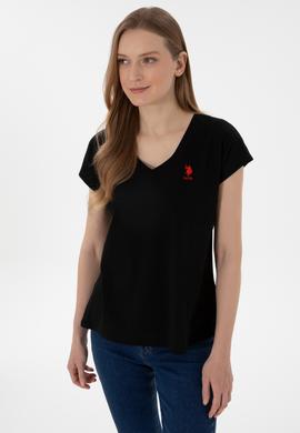 Kadın Siyah V Yaka Basic Tişört - 50305825105