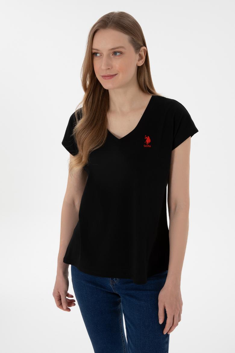 Kadın Siyah V Yaka Basic Tişört - 50305825105