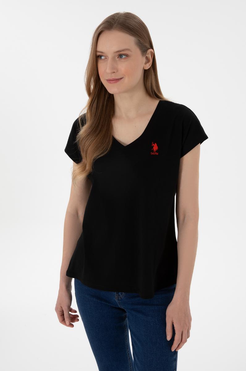 Kadın Siyah V Yaka Basic Tişört