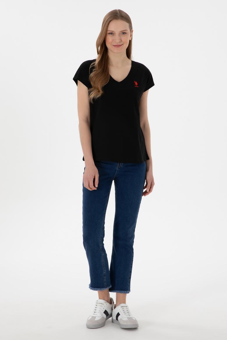 Kadın Siyah V Yaka Basic Tişört - 50305825105