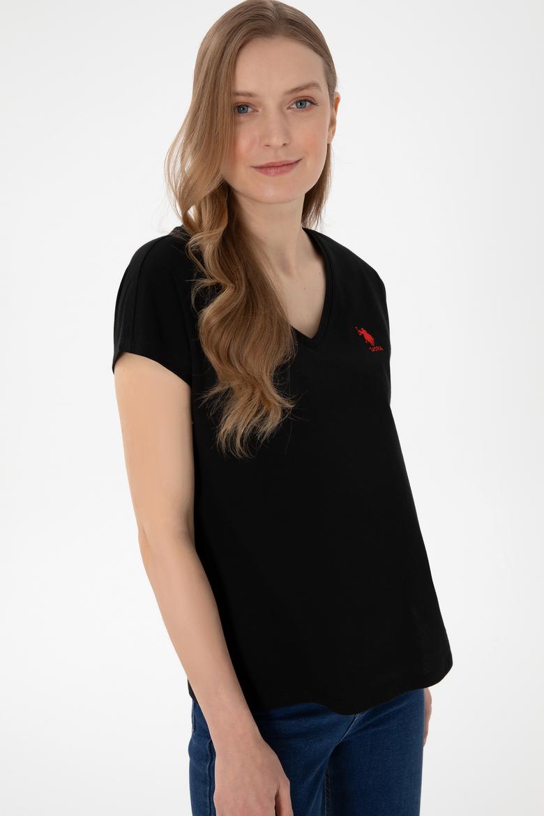 Kadın Siyah V Yaka Basic Tişört - 50305825105