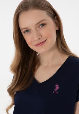 Kadın Lacivert V Yaka Basic Tişört - 50305825017