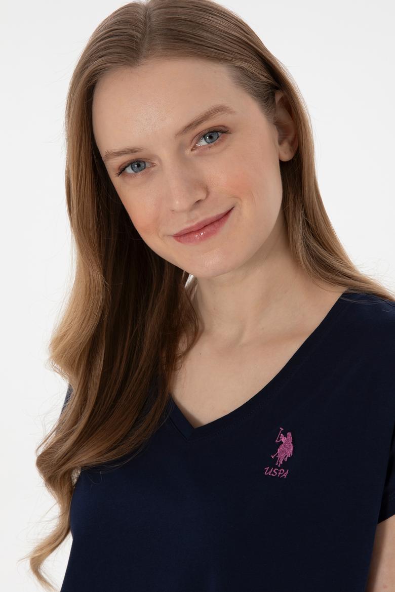 Kadın Lacivert V Yaka Basic Tişört - 50305825017