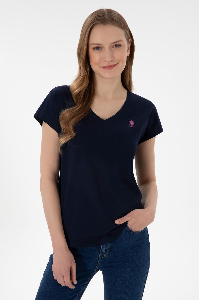 Kadın Lacivert V Yaka Basic Tişört