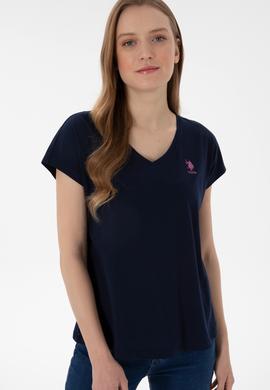 Kadın Lacivert V Yaka Basic Tişört - 50305825017