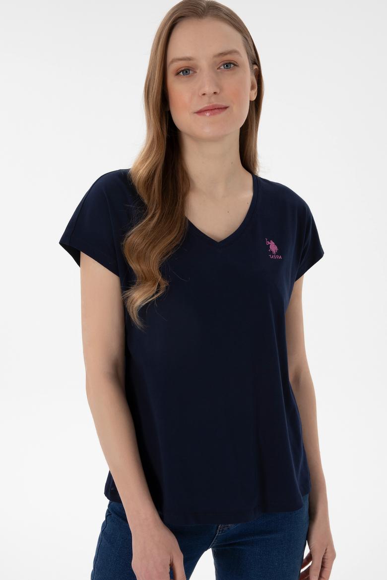 Kadın Lacivert V Yaka Basic Tişört - 50305825017