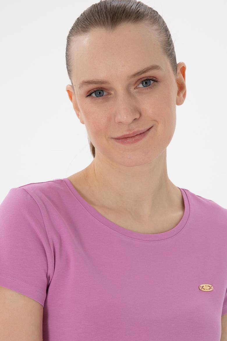 Kadın Fuşya Bisiklet Yaka Tişört - 50297915065