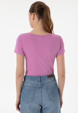 Kadın Fuşya Bisiklet Yaka Tişört - 50297915065