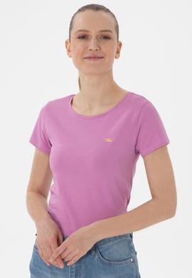 Kadın Fuşya Bisiklet Yaka Tişört - 50297915065