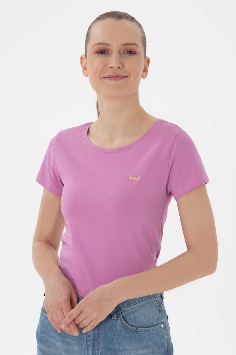 Kadın Fuşya Bisiklet Yaka Tişört