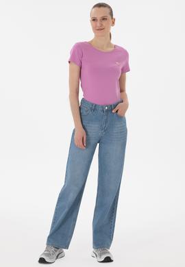 Kadın Fuşya Bisiklet Yaka Tişört - 50297915065