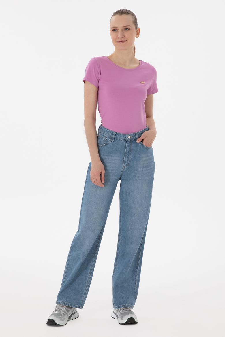 Kadın Fuşya Bisiklet Yaka Tişört - 50297915065