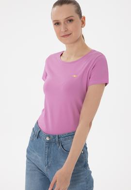 Kadın Fuşya Bisiklet Yaka Tişört - 50297915065