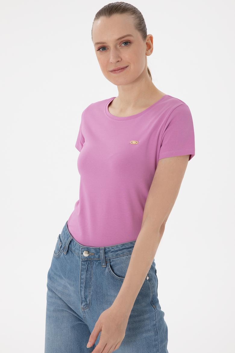 Kadın Fuşya Bisiklet Yaka Tişört - 50297915065