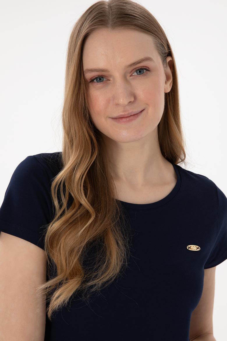 Kadın Lacivert Bisiklet Yaka Tişört - 50297915014