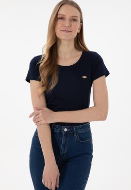 Kadın Lacivert Bisiklet Yaka Tişört - 50297915014