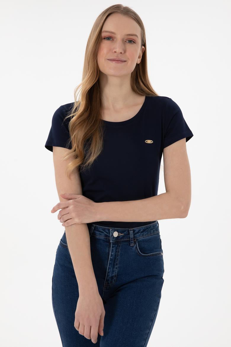 Kadın Lacivert Bisiklet Yaka Tişört - 50297915014