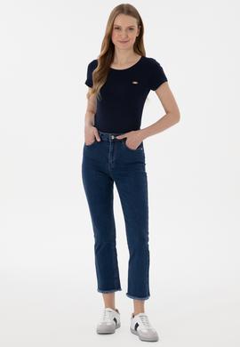 Kadın Lacivert Bisiklet Yaka Tişört - 50297915014