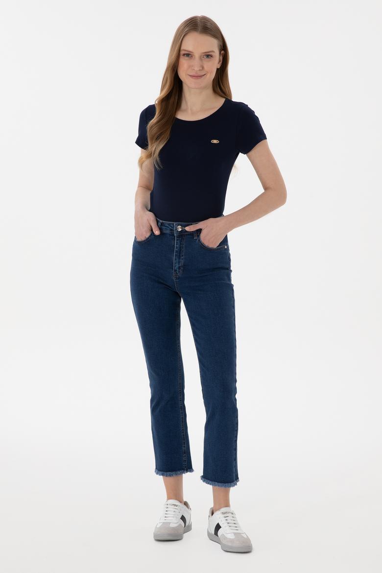 Kadın Lacivert Bisiklet Yaka Tişört - 50297915014