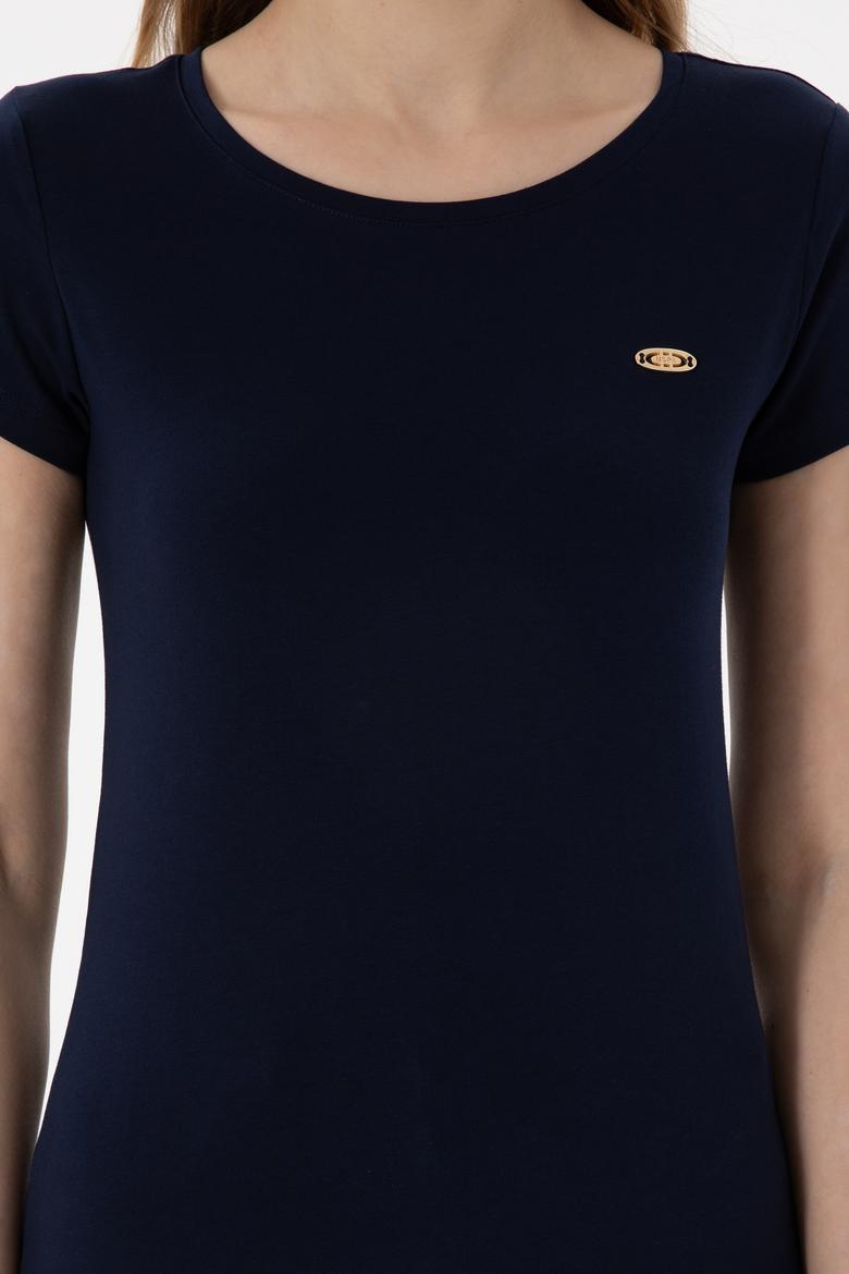 Kadın Lacivert Bisiklet Yaka Tişört - 50297915014