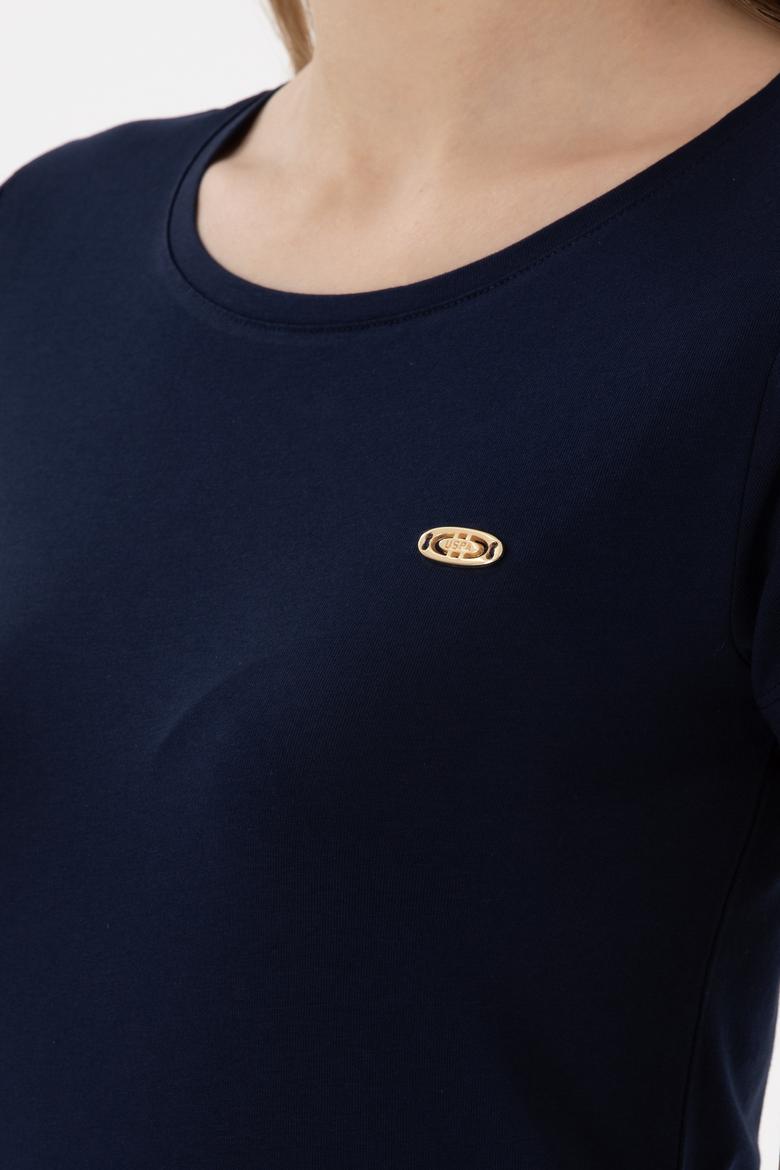 Kadın Lacivert Bisiklet Yaka Tişört - 50297915014