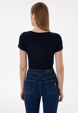 Kadın Lacivert Bisiklet Yaka Tişört - 50297915014