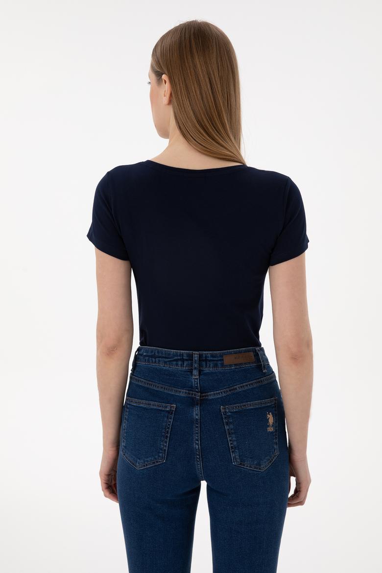 Kadın Lacivert Bisiklet Yaka Tişört - 50297915014