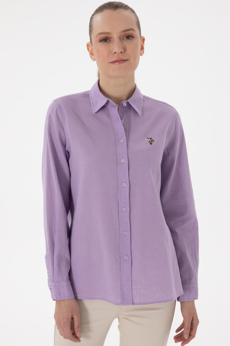 Kadın Lila Keten Karışımlı Uzun Kollu Basic Gömlek - 50298098063