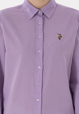 Kadın Lila Keten Karışımlı Uzun Kollu Basic Gömlek - 50298098063