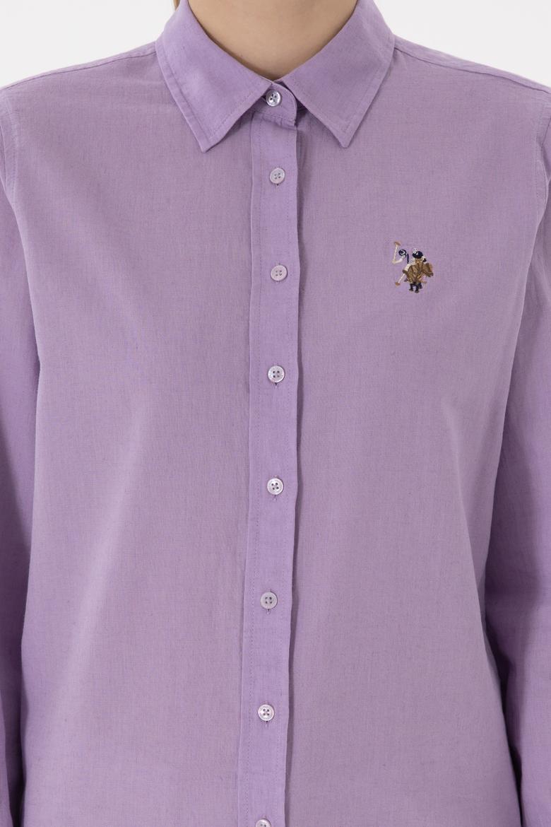 Kadın Lila Keten Karışımlı Uzun Kollu Basic Gömlek - 50298098063